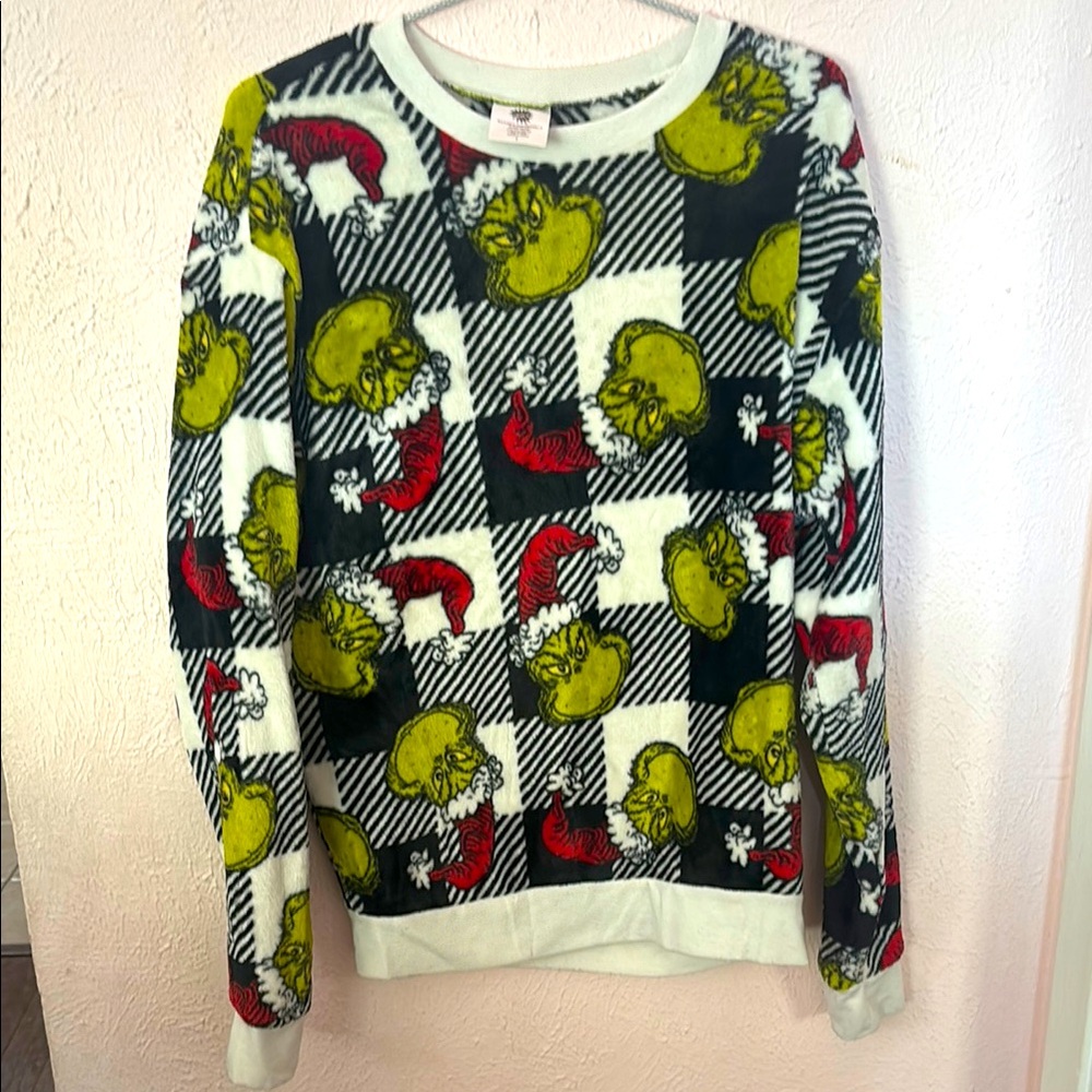 Dr. Seuss Green and Red Crewneck Sweater with Grinch Design